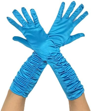Blausky 1 Paar Handschuhe Lang,Hochzeitshandschuhe,Handschuhe Elegant Damen,Satin Abendhandschuhe,1920er Style,Handschuhe mit Faltungen,für Halloween Karneval Fasching Fest Party Kostüm,Dunkelblau