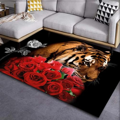 3D Gedruckt Bettvorleger rutschfeste Area Teppich, Wildtier-Tiger 3D Optische Illusion Teppiche Weich Flanell Bodenteppich Wohnzimmer Schlafzimmer Throw Runner Teppiche Low Profile Türmatt-125133167