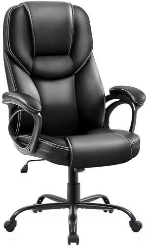 Yaheetech PU Leather High Back Office Chair Executive Ergonomic Desk Chair Swivel Computer Chair with Armrests, Adjustable Height, Home Office, Black