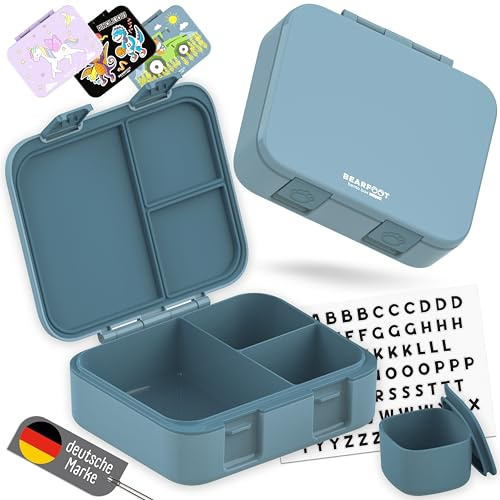 BEARFOOT Bento Box COMPACT | NY modell – förstärkta låsar! | BPA-fri matlåda för barn | läckagesäker matlåda för skola och dagis (blå, 1 000 ml)