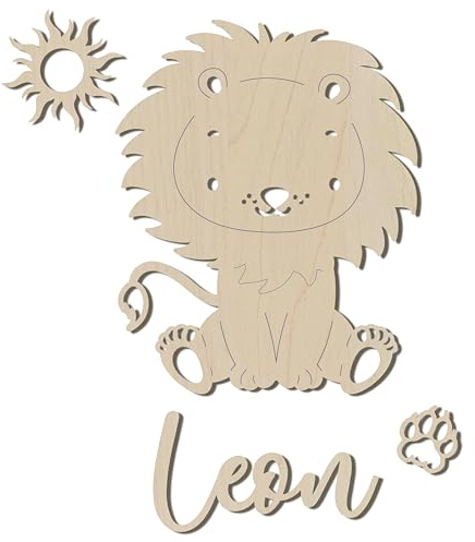 Suzu Papers Personalisiertes Türschild Kinderzimmer mit Name – Löwe – Holz Namensschild - Personalisierte Baby Zimmer Dekoration - Namensschild Kinderzimmertür & Holzbuchstaben Kinderzimmertür (Löwe)