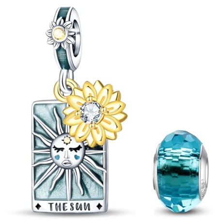 HappyStar Plata de Ley 925 Flor de Rosa Charm Tarot Colgante Abalorios Pulseras Compatible con Pandora Europeos Pulsera Mujer y Collares Regalo de San Valentín