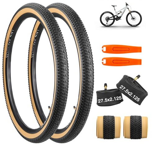 GRELiving Kit da 2 Pneumatici MTB Pieghevoli 24/26/27.5x2.125 + 2 Camere d'Aria AV48mm per Mountain Bike e Bici da Corsa 30TPI (27.5x2.125 Set)