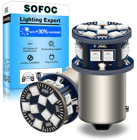 SOFOC 1156 BA15S LED Luz Freno/Trasera/Antiniebla Roja 6V 12V 24V 6-60V AC/DC Canbus Ready para Moto y Coche 2Unids