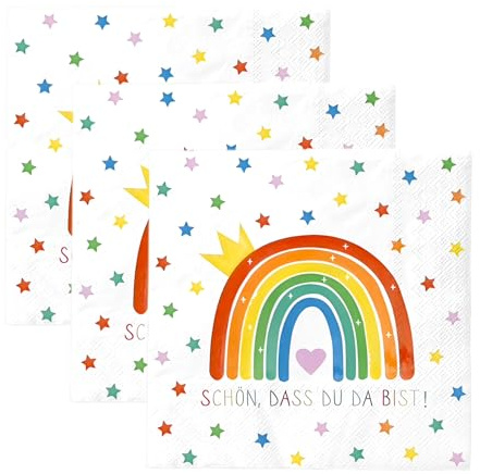40 Stück Rainbow servietten taufe,33 x 33cm servietten kommunion deko junge mädchen, regenbogen schön dass du da bist,geeignet für Taufe,Kinder Geburtstag,einschulung,deko Kommunion