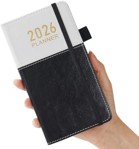 Agenda de poche 2026 - Format A6 - Semainier de janvier à décembre - Calendrier pour porte-monnaie - 9,8 x 18 cm - Avec autocollants de planification - Poche intérieure - Petit planificateur pour