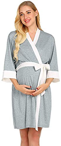 Generico Vestaglia Parto Ospedale Premaman e Allattamento | Abbigliamento maternità Post Parto, Accappatoio Donna da Notte in Cotone con Cintura