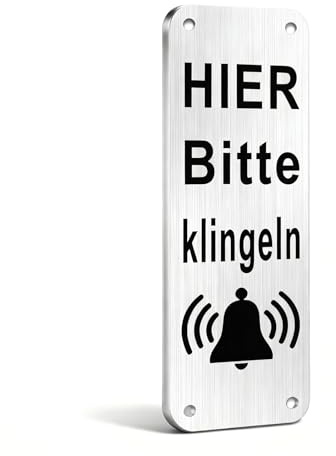 1 plaque de sonnette « Bitte hier klingeln », autoadhésive, 15 x 5 cm, résistante aux intempéries, aspect acier inoxydable, vertical, accessoire pour porte d'entrée, bureau, magasin