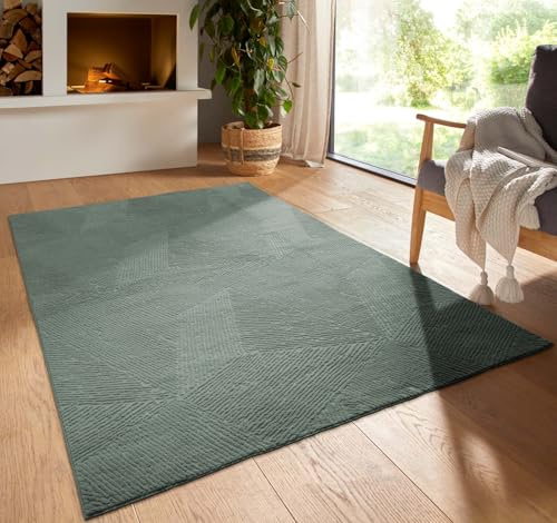 Taracarpet Kurzflor Boho Vintage Teppich waschbar, pflegeleicht geeignet für Wohnzimmer, Schlafzimmer und Kinderzimmer Kinderteppich auch als Badematte Badzimmerteppich Grün Fresco 200x290 cm