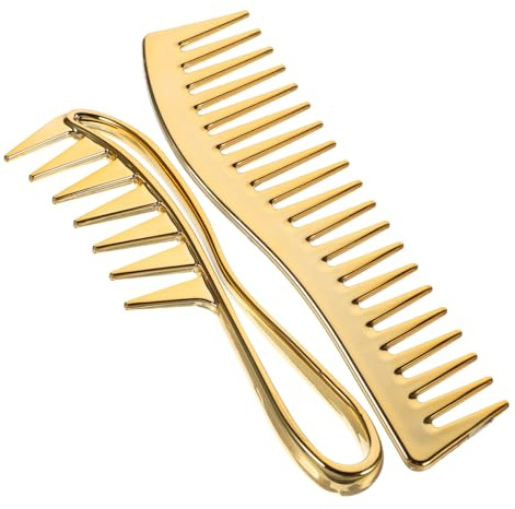 STOBAZA 2 Stück Teiliges Breites Zahnkamm Antistatisch für Männer und Frauen zum Entwirren und Stylen von Haaren Vielseitiges Friseur Haarpflege werkzeug in Elegantem Gold