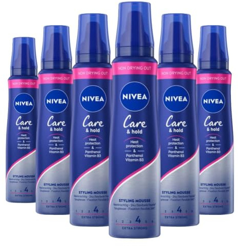 6er Pack - Nivea Styling Haarschaum, Halt 4 – Care & Hold – 150ml