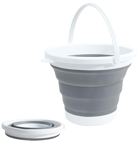 Vikbar hink, hink 10 l, rengöringshink, camping utomhus, bärbar vattenhink för fiske, vikbar hink av plast för biltvätt, vattenupptagning, rund grå vikhink (grå)