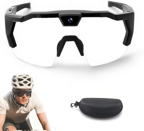 Dujuanus 4K HD Baseball Glasses with Camera, Lunettes intelligentes avec Caméra, Lunettes de Sport Caméra- Action Cam Bluetooth - pour Vélo/Moto/Randonnée/Ski (Transparent,32GB)