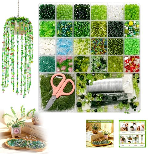 5422Pcs Green Beaded Plant Kit, Suncatcher Beads Plant Kit Green Leaf Beads for Plants Making, Glass Beads Suncatchers for Windows with Instruction, Plants Beads for Beginner Making DIY Craft
