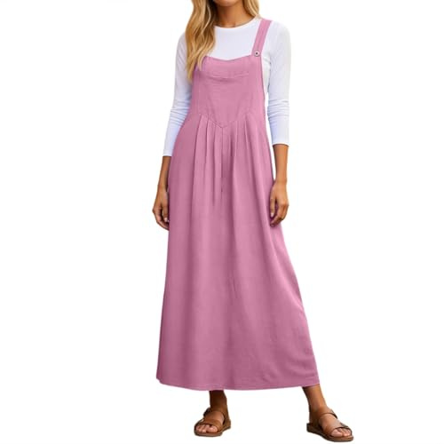 POIUIYQA Salopette Gonna Donna Jeans Lunga Vestito Salopette Overall Senza Maniche Denim Vestiti con Tasca