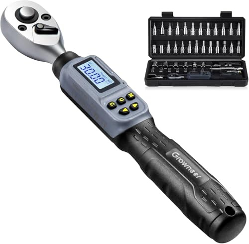 TOPIOM Digitaler Drehmomentschlüssel, 1,1–22,1 ft-lbs/1,5–30 Nm, 1/4-Zoll-Antrieb mit Summer und LED-Anzeige, elektronisches Drehmomentschlüssel mit Bits und Steckschlüsseleinsätzen