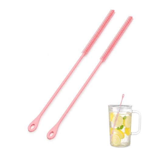 2pcs Silicone Straw Cleaner Brush,240mm Extra Long Reusable Straw Brush for Stanley, Metal, Glass Straws, Bendable Travel Drinking Bottle Lid Cleaning Tool for Crevice Pipe Tube (Pink) H5SBXGS