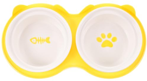 GLEAVI Gamelle en Céramique pour Chat, Facile à Laver, Anti-débordement | 1 Set, Jaune, pour Nourriture et Eau, Usage Domestique, Bol pour Chaton, Entretien Simple