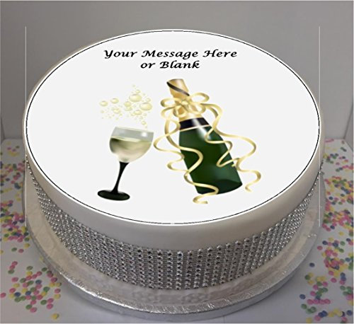 Sprinkles & Toppers Ltd Champagne & Glass 8 Edible Icing Cake Topper (Please Leave Personalisation as Gift Message)