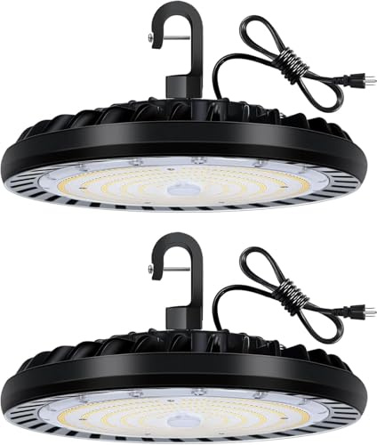 hykolity 2 Pack LED High Bay Light 150W, 5000K UFO LED High Bay Light Fixture with US Plug [450W MH/HPS Equiv.] 100-277V, 19,500lm, IP65 Commercial Warehouse Area Light for Wet Location