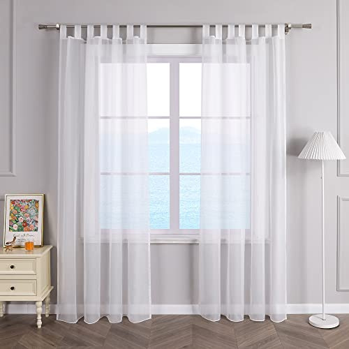 ESLIR Gardinen mit Schlaufen Vorhänge Fensterschal Voile Uni Weiß 140x245 | Transparent, Schlaufenschal, 1 Stück, Gardinenschals, Fenstergardinen, Wohnzimmer deko, Fenster innen, Durchsichtig