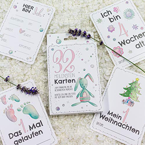 Meilensteinkarten Baby 32 Stück Set für Mädchen Momente und Meilensteine für das 1. Lebensjahr als Geschenk zur Geburt oder Schwangerschaft Milestone Cards Skorpion 99sk4810