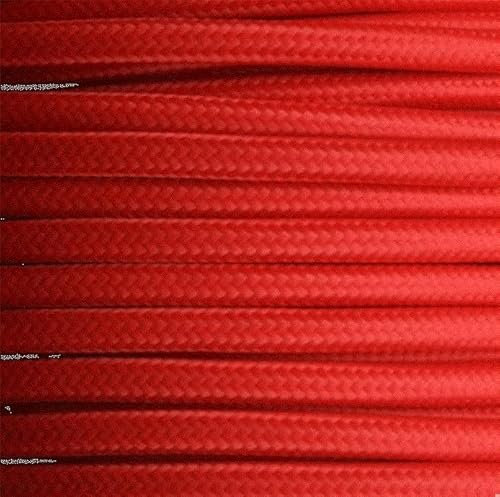 Globe Warehouse® Textilkabel, Stoffkabel, Verlängerung 10 METER Farbe Rot 3 adrig 3 x 0,75 mm² rund mit Zubehör Eurostecker Eurokupplung (Schukostecker Standard gold)