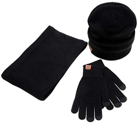 LumiSyne 3 In 1 Wintermütze Schal Und Handschuhe Sets Herren Damen Touchscreen Handschuhe Beanie Strickmütze Schlauchtuch Loopschal Warme Fleecefutter Sport Im Freien