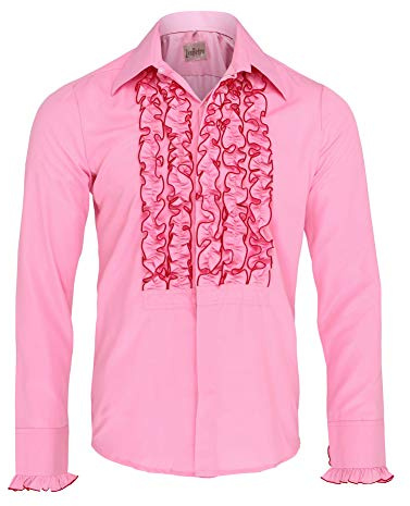 Zen Retro Herren Smokinghemd mit Rüschen, Rosa, XXXXL