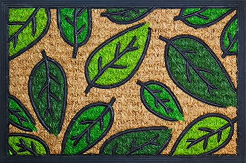ID Mat - Tapis Paillasson Grattant Cuba Feuilles - Rectangulaire 40 x 60 cm - Antidérapant - Déco - Extérieur Abrité - Fibres de Coco et Caoutchouc - Motif Floral - Vert