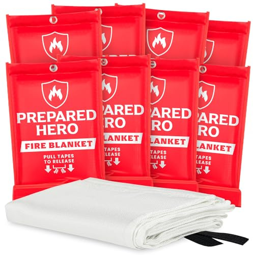 Prepared Hero Brandfilt - 8-pack - Eldsläckningsfilt för köket 100x100cm, Brandfilt för hemmet, Brandfilt i glasfiberväv
