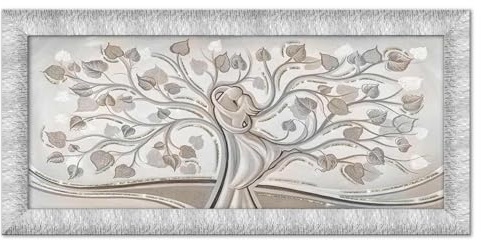 Lupia - Quadro moderno PRINCE su tela e cornice PRINCE ALBERO ABBRACCIO MIX SILVER, Eleganza artigianale, Glitter argento/oro, 63x133 cm, Adatto a soggiorno e camera da letto, Cornice legno