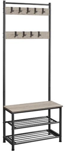 Yaheetech Garderobenständer Kleiderständer mit 3 Ablagefächer Schuhablagen mit Garderobenhaken, Höhe 184,5cm, Breite 72,5cm, Tiefe 33cm, für Schlafzimmer/Ankleide/Wohnzimmer/Abstellraum Grau