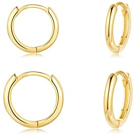 CERSLIMO Creolen Silber 925, Creolen Silber Gold Rosegold Schwarz Set Damen Herren, Klein Creolen Set Zierliche Knorpel Tragus Helix Schlafen Ohrringe 8mm 10mm 12mm