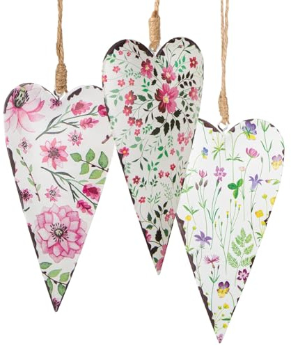 3 Herzanhänger rosa, beige 17 cm Metall – Geburtstagsgeschenk | Geburtstag Jubiläum Wohnen liebevolles Detail Wohnaccessoire ganzjährig