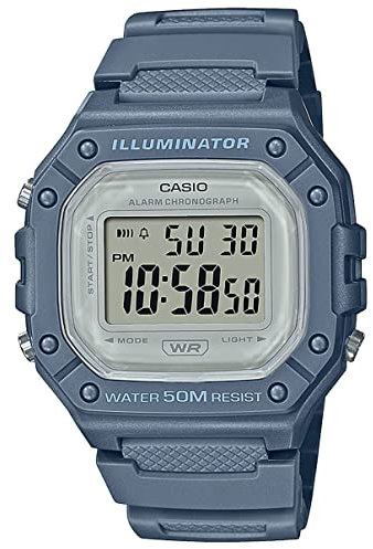 Casio Unisex 44.40mm Quartz Watch with Clear Digital dial and Blue Plastic/Resin Strap Strap W-218HC-2AVEF
