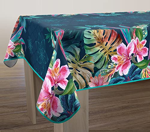 Le Linge de Jules Nappe Anti-Taches Jungle - Rectangle 150 x 240 cm Bleu, Rose, Vert, Violet, Brun, Jaune