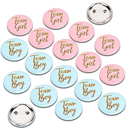 60 Stück Gender Reveal Pins Baby Shower Buttons Team Boy und Team Girl Button Blue Button Pin für Baby Shower Party Supplies