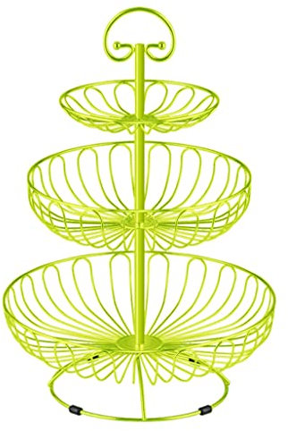 JGATW Panier à Fruit 3 Tier Fruit Basket Bowl Support for comptoir, Fruits légumes Fil Panier Porte-Organisateur, Porte-Fruits Amovible en métal avec poignée Ustensiles de Cuisine (Color : Green)