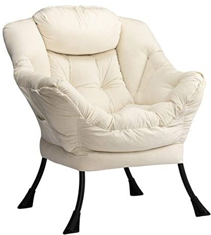 HollyHOME Sessel Wohnzimmer Ohrensessel Relaxsessel Schlafzimmer Samt Sessel mit Stahlrahmen Lesesessel Lounge Sessels Armlehnensessel, Beige