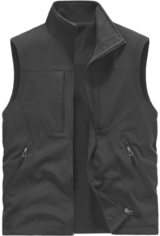 BWBIKE Chaleco de Forro Polar para Hombre Chaquetas sin Mangas de Uso Reversible y Chaleco de Terciopelo Engrosante a Prueba de Viento para Exteriores Chaleco Suave con Cremallera Completa,Gris,S