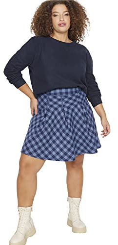TRENDYOL Dam stora storlekar mini A-linje veckad kjol tyg plus size kjol, Mycket färgstark, 52 stor