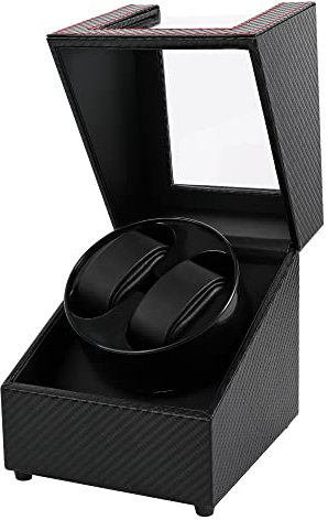 Kalawen Uhrenbeweger 2 Uhren Automatik Uhrenbeweger Box für Automatikuhren USB-Ladekabel Watch Winder PU Leder Uhrengehäuse mit leisem Motor Schwarz und Rot