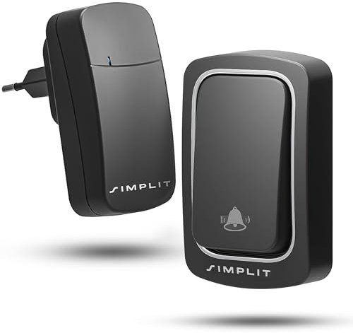 SIMPLIT “QX-001” Batterielose Funkklingel - Klingel Haustür, Kabellose Türklingel Funk Set 180m Reichweite, IP44 Aussen Wasserdicht, 4 Tonstufen - 38 Melodien, SET, 1 Plug-In-Empfänger und 1 Sender