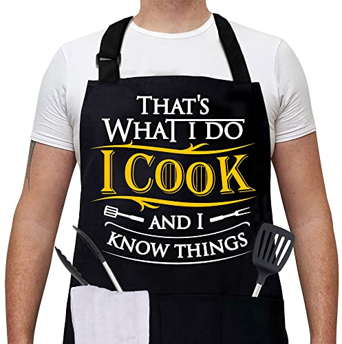 cusugbaso Cooking Aprons for Men, One Size Funny Aprons with Three Pockets- That's What I Do.I Cook. Birthday Gifts for Men, Dad - Chef Aprons for Father's Day, Birthday,Christmas,House Warming