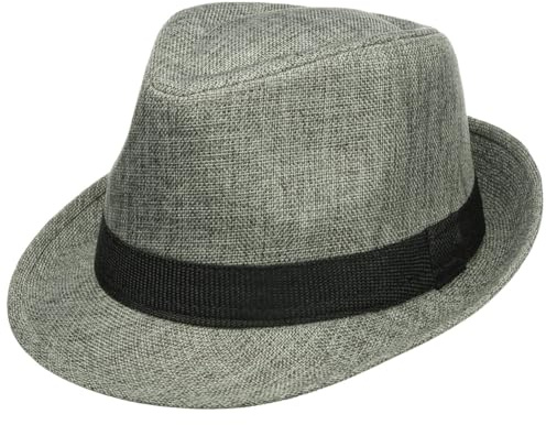 Lipodo Melange Trilby Stoffhut Fedora meliert Garniturband Damen und Herren Frühling Sommer grau L (59-60 cm)