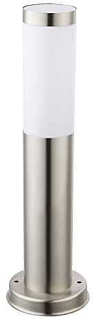 Außen Stehleuchte Gartenstehlampe Edelstahl E27 Wegeleuchte Garten, Garage Eingangsbeleuchtung, Bewegungsmelder, Steckdose, Wetterfest IP44, silber anthrazit opal modern, E27 Fassung