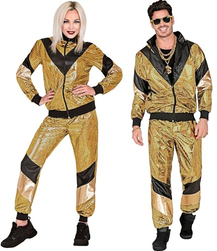 W WIDMANN MILANO Party Fashion - Tuta da ginnastica in costume, stile disco, outfit anni '80, tuta da jogging per carnevale e feste