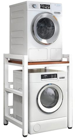 YHUEGH Dryer Stand Portable Stacking Kit For Washing Machine & Tumble Dryer, Adjustable Height Dryer Stand, Max Load 400KG, Over Washing Machine Storage Rack Unit white