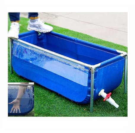 RIBONI Étang À Poissons en Toile Bassin Intérieur D'aquarium en PVC Transparent Étang De Piscine Piscine Extérieure Hors Sol À Cadre Métallique Rectangulaire (Color : Blue+Clear, Size : 1X1X0.7M)